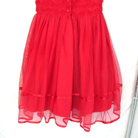 Marmellata Classics Girl's Red Rosette Party Dress with Tulle Overskirt Size 8 - Picture 5 of 12